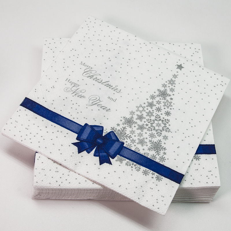 Сервировочные салфетки, Новогодний бант, Синий, 33*33 см, 20 шт.