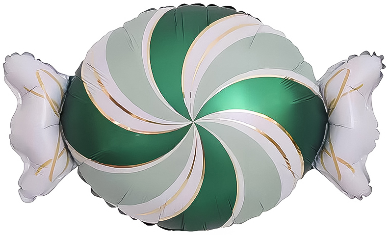 Шар (25''/64 см) Фигура, Конфета, Золотые полоски, Зеленый/Белый, 1 шт. в уп.