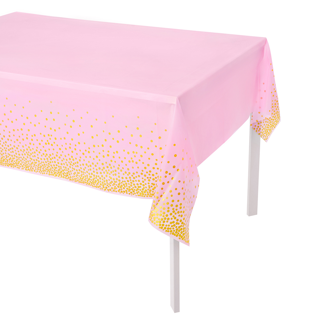 Скатерть одноразовая, Конфетти, Розовый/Золото, 137*274 см, 1 шт.