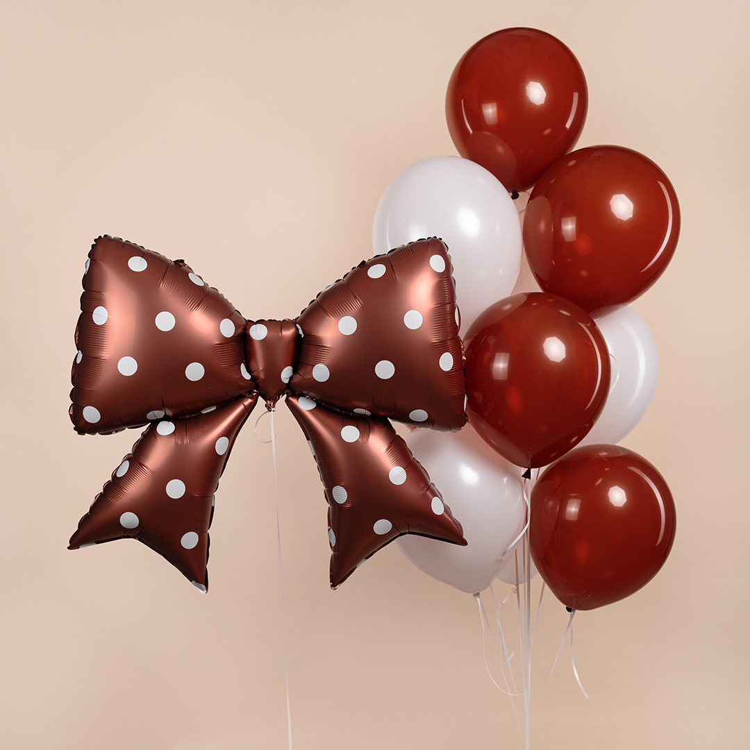 Шар (38''/97 см) Фигура, Бант, Горошек, Шоколадный, Сатин, 1 шт.