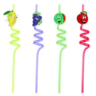 Трубочки для коктейлей (пластик), Веселые фрукты, Ассорти, 4 шт. в упак. 