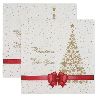 Сервировочные салфетки, Новогодний бант, Красный, 33*33 см, 20 шт.