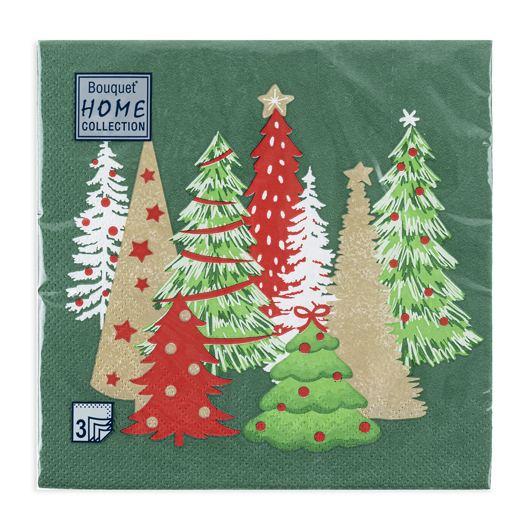 Сервировочные салфетки, Яркие Елочки, Зеленый, 33*33 см, 20 шт.