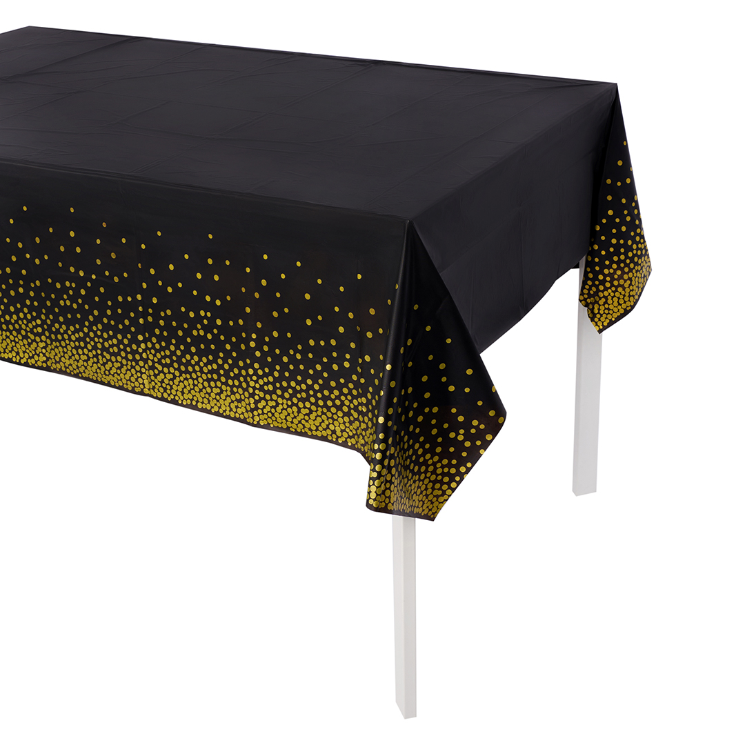 Скатерть одноразовая, Конфетти, Черный/Золото, 137*274 см, 1 шт.