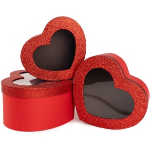 Набор коробок Сердце, с окошком, Красный, 27*23*13 см, 3 шт. в упак. 