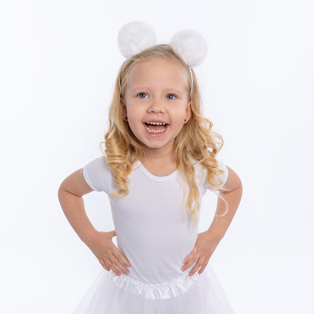 Ободок, Пушистые помпончики, Белый, 1 шт. 