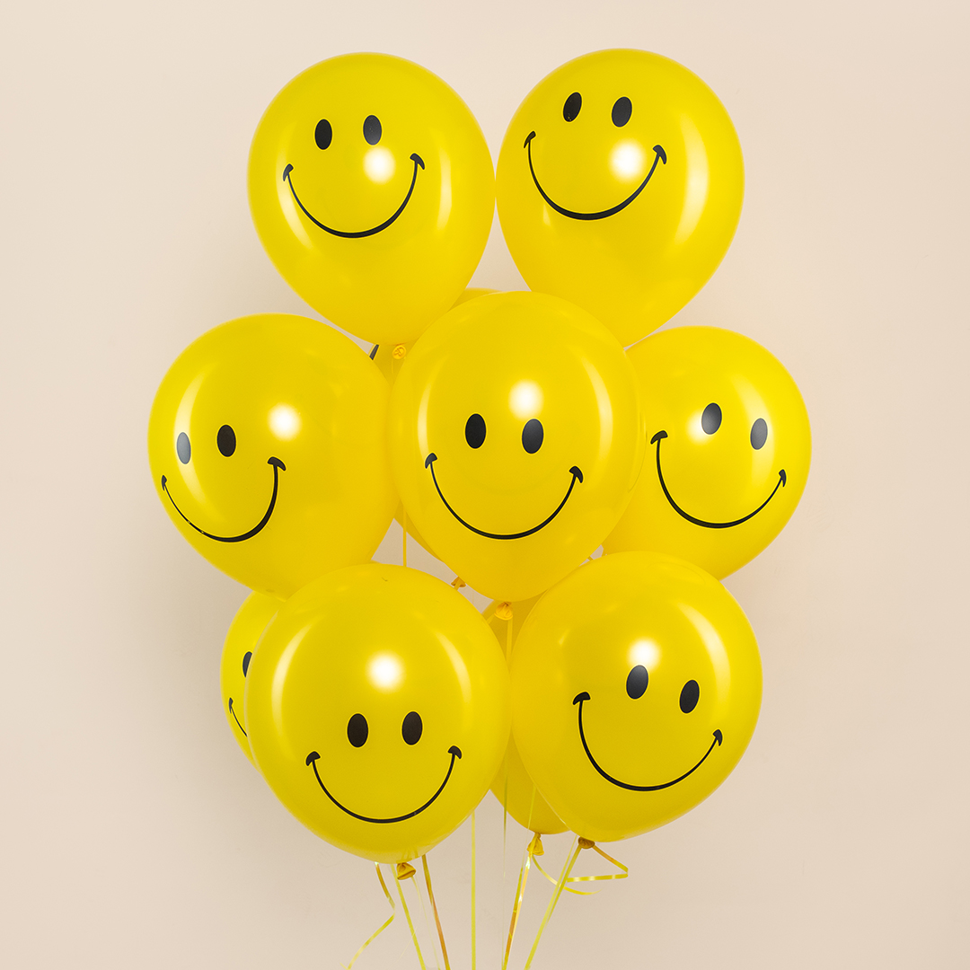 Шар (12''/30 см) Смайл, Желтый, пастель, 2 ст, 25 шт.