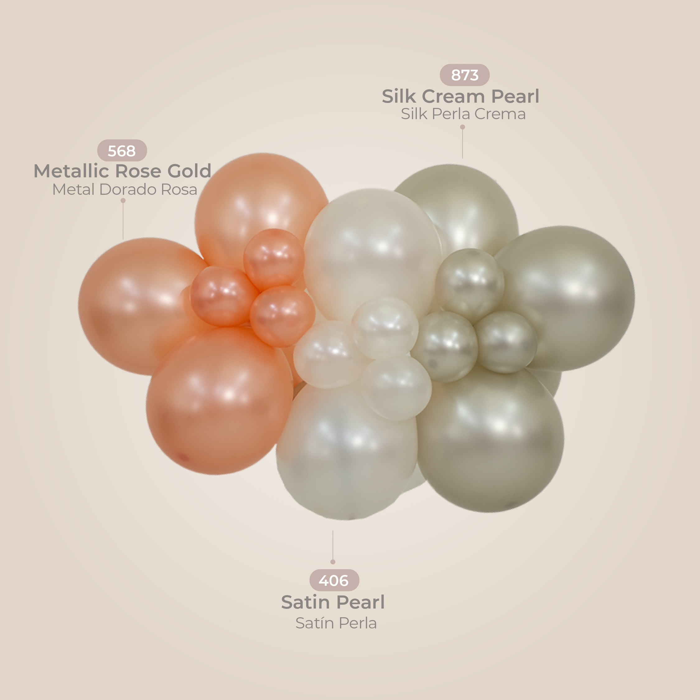 Шар (24''/61 см), Кремовый жемчуг  (873), шелк, 3 шт.