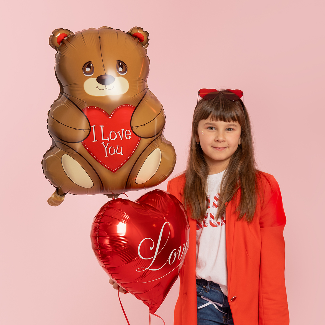 Шар (27''/69 см) Фигура, Мишка с сердцем, 1 шт.