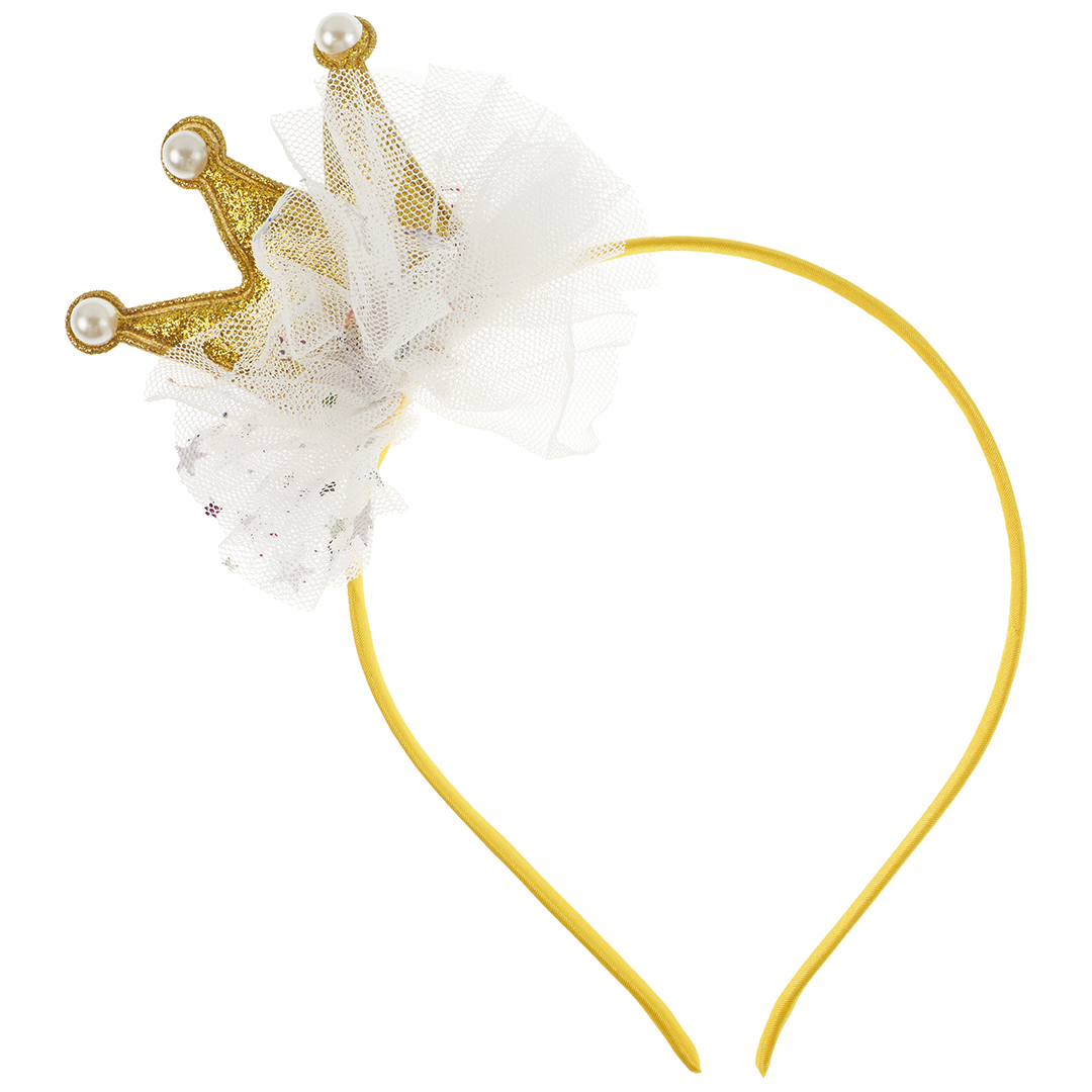 Ободок, Нежная Корона, Белый/Золото, с блестками, 1 шт. 