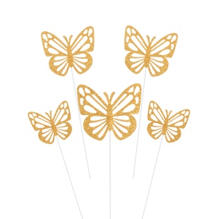 Топперы, Ажурные бабочки, Золото, 18 см, 10 шт.