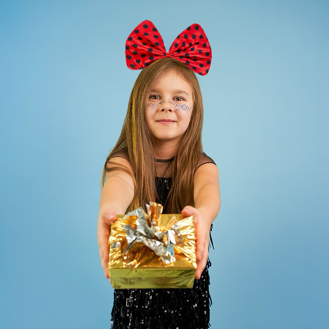 Ободок Бант, Черные точки, Красный, 1 шт. 