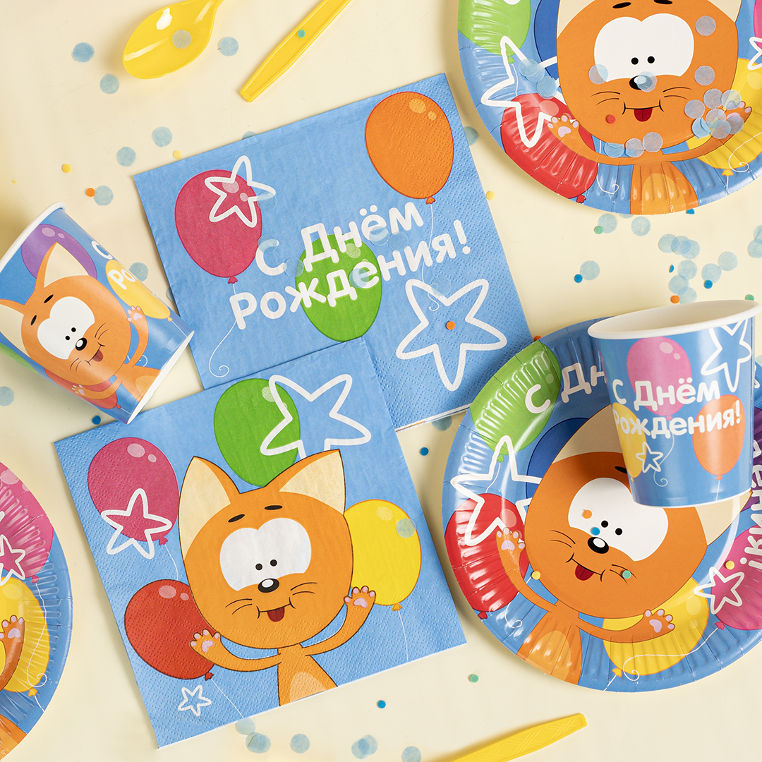 Тарелки (7''/18 см) Котенок Котэ, С Днем Рождения!, 6 шт.