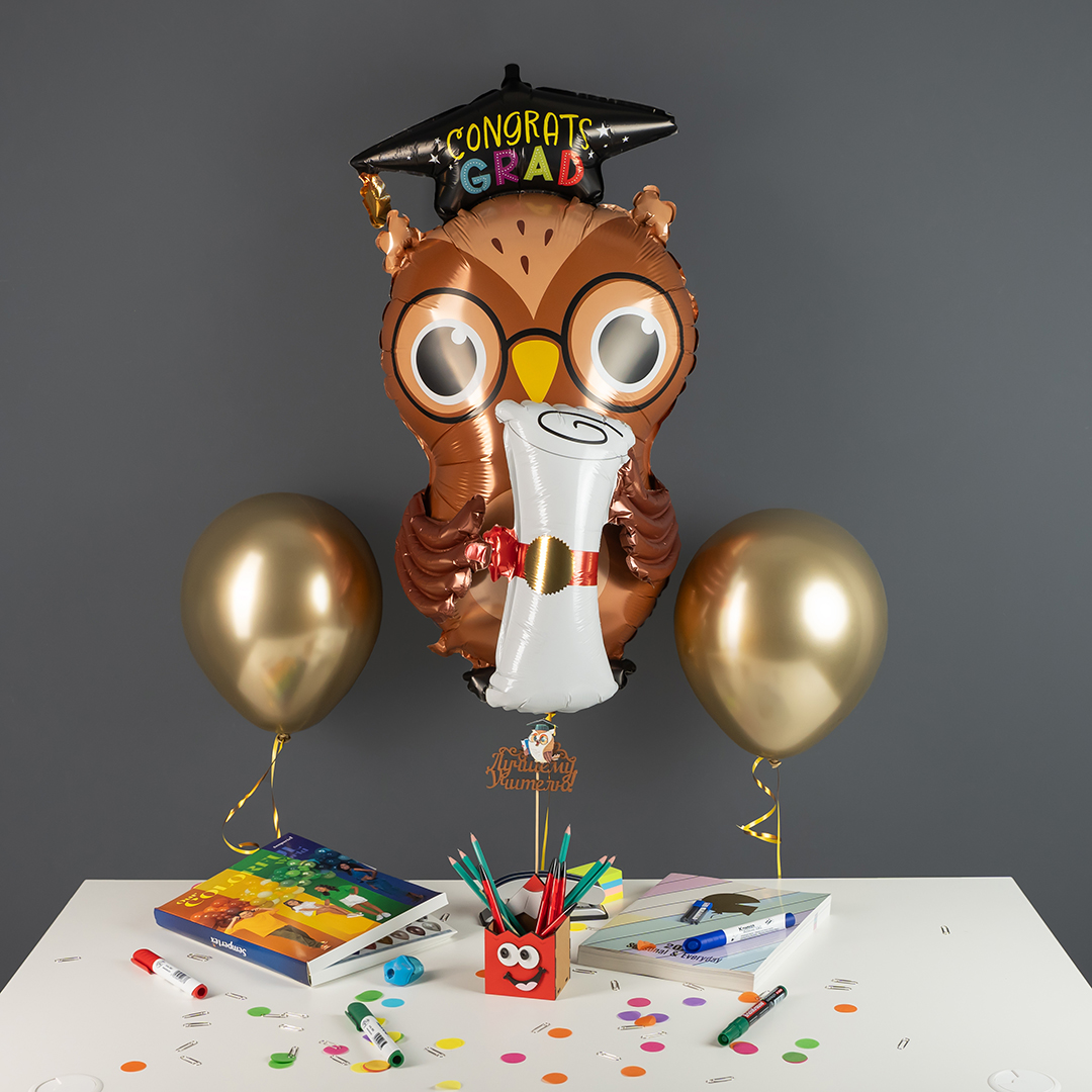 Топпер, Лучшему Учителю! (мудрая сова), 10*29 см, 1 шт.