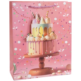 Пакет подарочный, 210гр, Сладкий День Рождения, Дизайн №2, с блестками, 23*18*10 см, 1 шт.