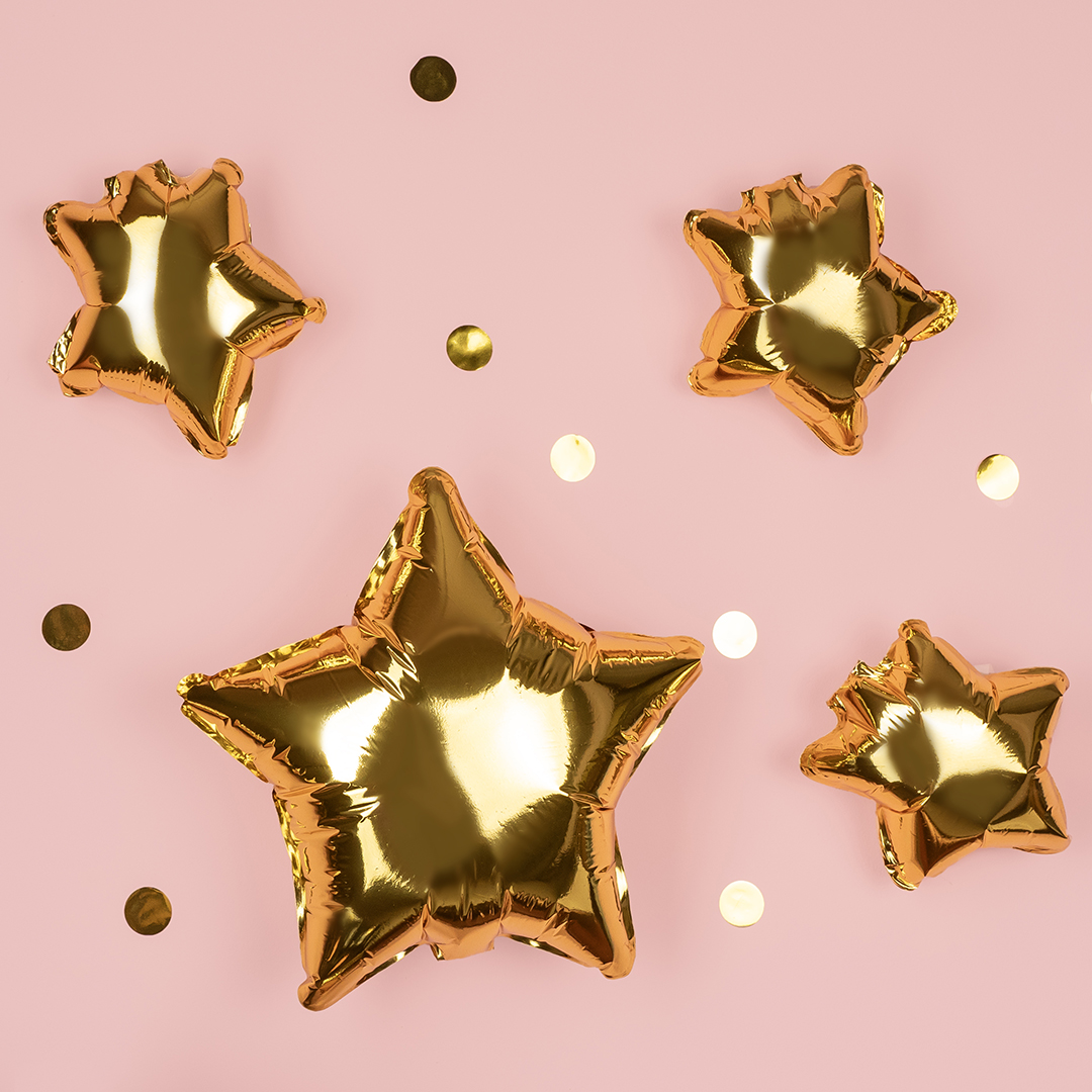 Шар (9''/23 см) Мини-звезда, Золото, 1 шт.