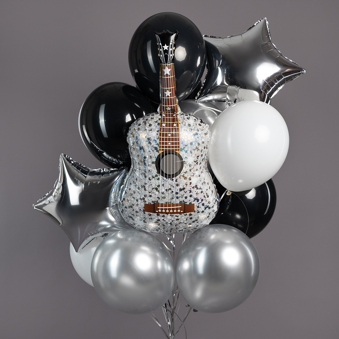 Шар (35''/89 см) Фигура, Гитара, Серебро, 1 шт. в уп.