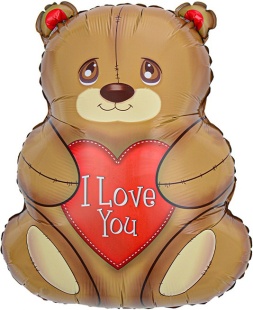 Шар (27''/69 см) Фигура, Мишка с сердцем, 1 шт.
