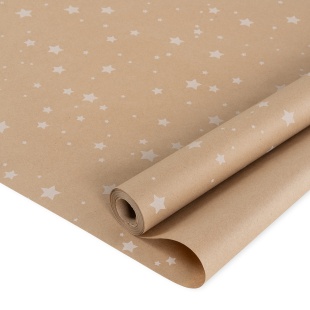 Упаковочная бумага, Крафт 50гр (0,6*10 м) Звезды Люкс, Белый, 1 шт.
