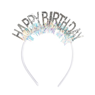 Ободок, Happy Birthday, Серебро, с блестками, 1 шт. 