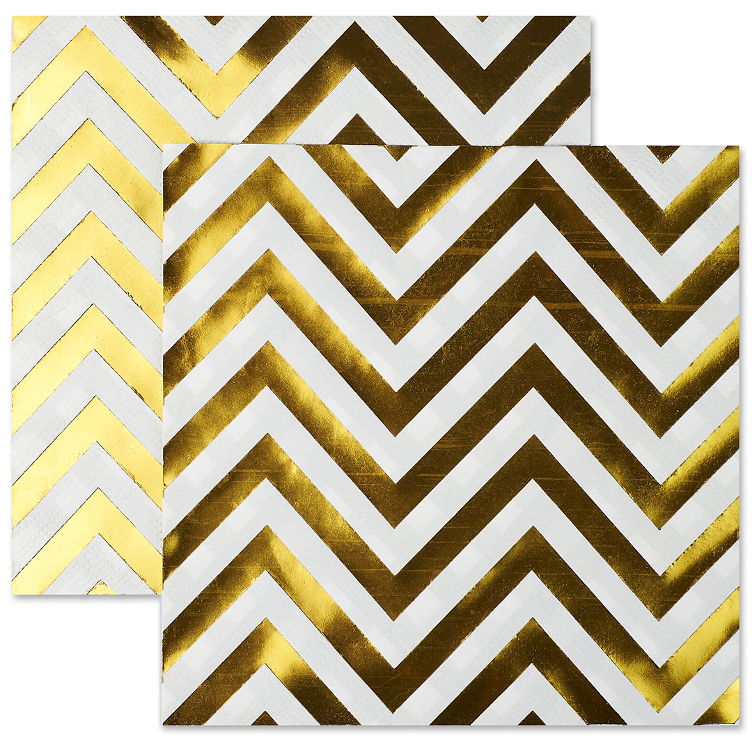 Сервировочные салфетки, Зигзаги, Белый/Золото, Металлик, 33*33 см, 12 шт.