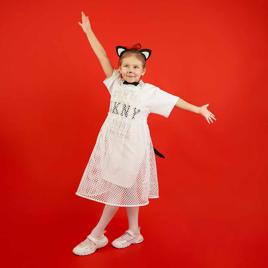 Набор (ушки, бантик, хвостик), Котик, Черный/Белый, 1 шт. 