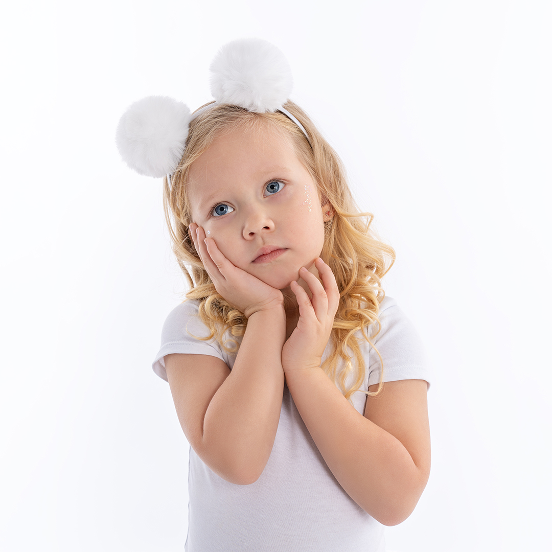 Ободок, Пушистые помпончики, Белый, 1 шт. 