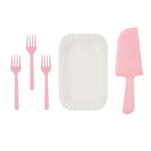 Десертный набор, Классик, Тарелки, Вилки, Нож, Розовый, 11 шт. в упак. 