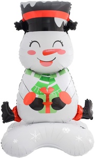 Шар 3D (23''/58 см) Фигура на подставке, Снеговик с подарком, 1 шт. в уп.