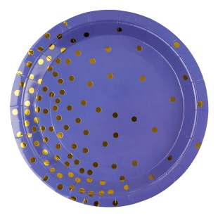 Тарелки (9''/23 см) Конфетти, Синий/Золото, Металлик, 6 шт.