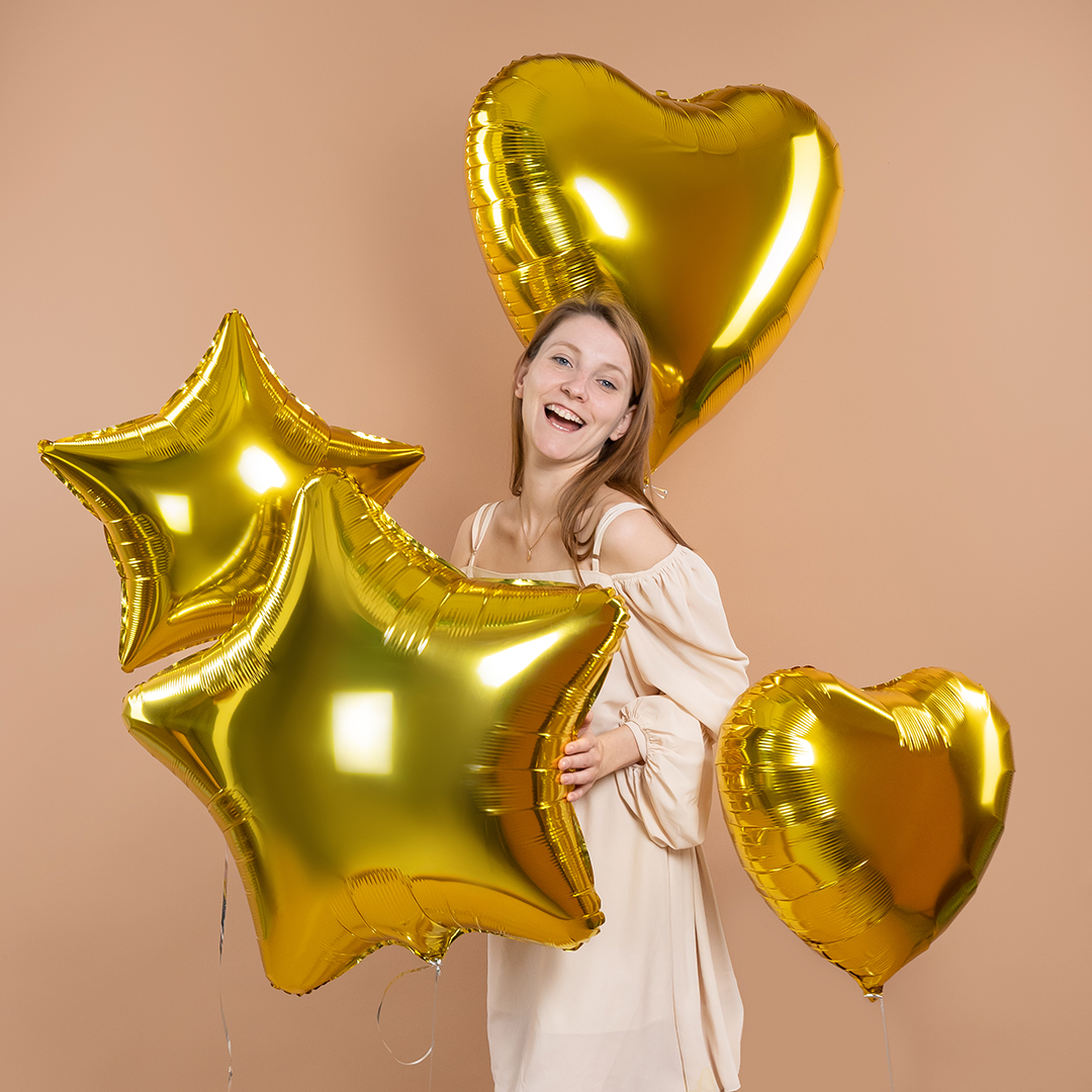 Шар (32''/81 см) Сердце, Золото, Металлик, 1 шт.