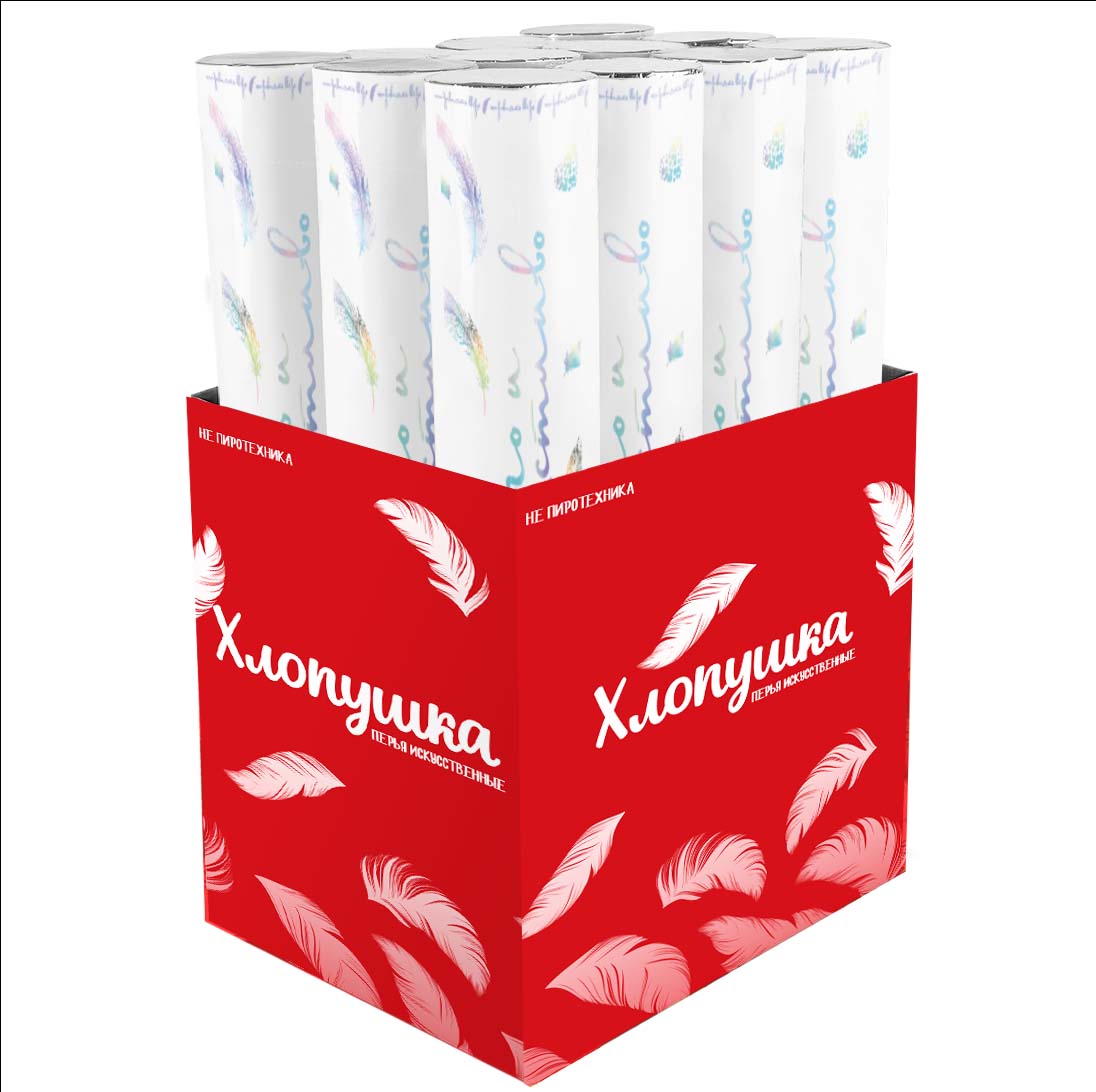 Пневмохлопушка (12/30 см), Большого Счастья, Перья, Белый, 1 шт.