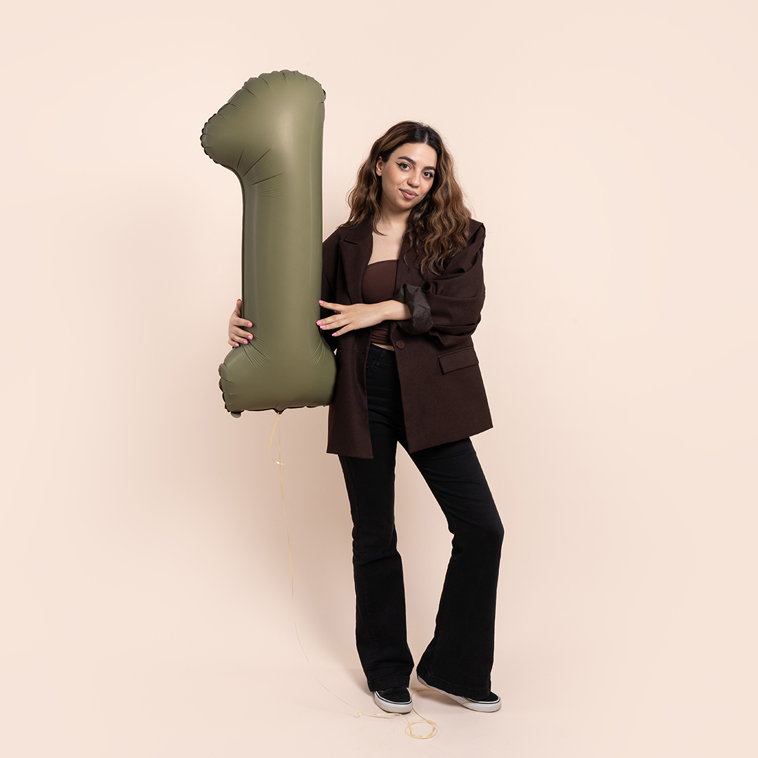 Шар (40''/102 см) Цифра, 1 Slim, Оливковый, Матовый, 1 шт.