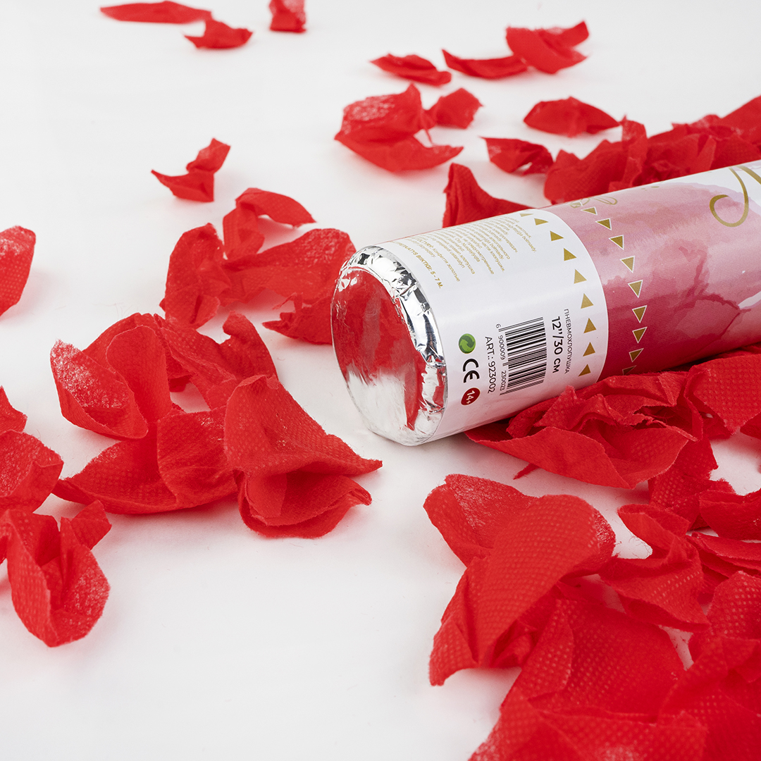 Пневмохлопушка (12/30 см), Лепестки роз, Красный, 1 шт.