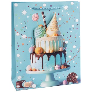 Пакет подарочный, 210гр, Сладкий День Рождения, Дизайн №1, с блестками, 32*26*10 см, 1 шт.