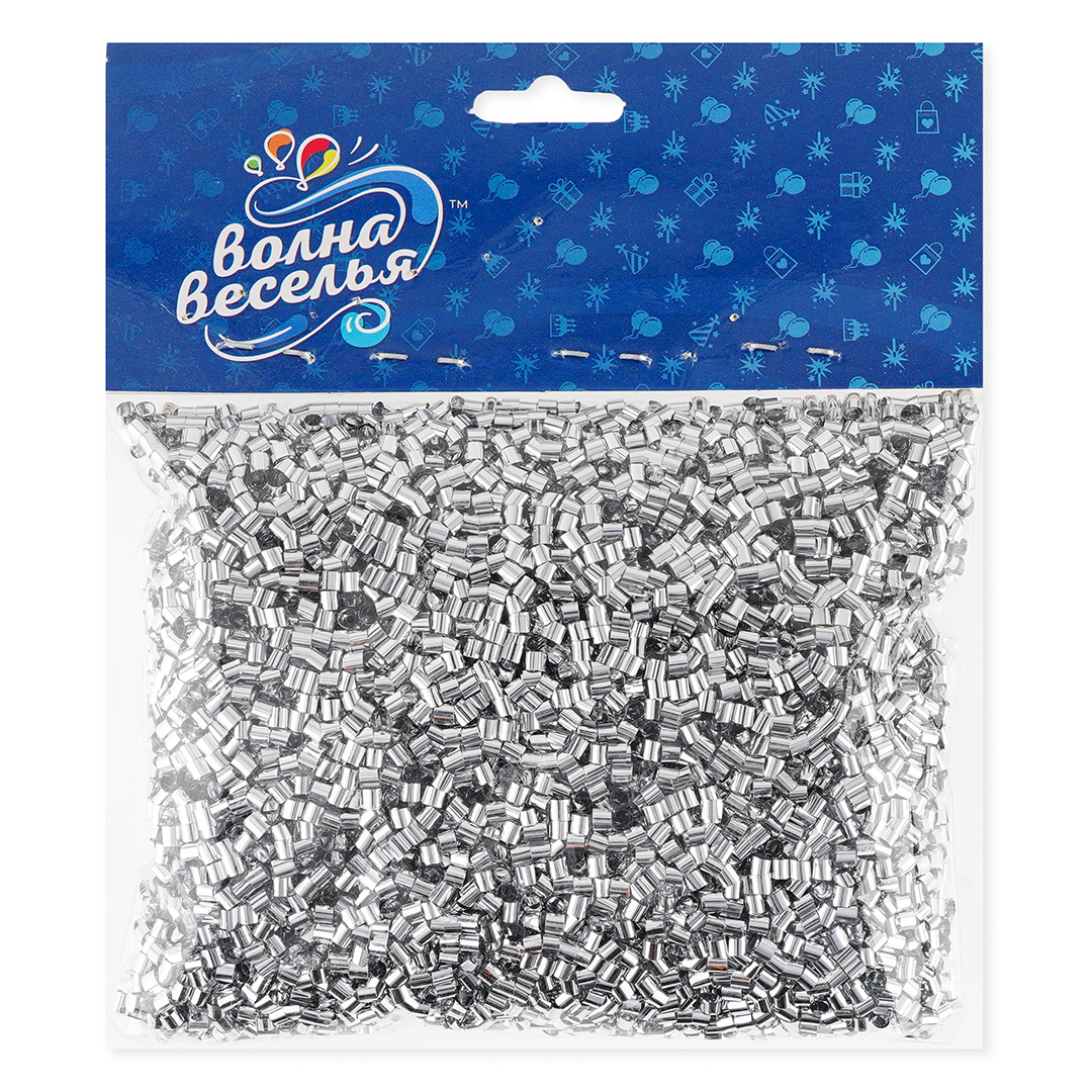 Конфетти фольга Цилиндр, Серебро, Металлик, 0,2 см, 20 г.