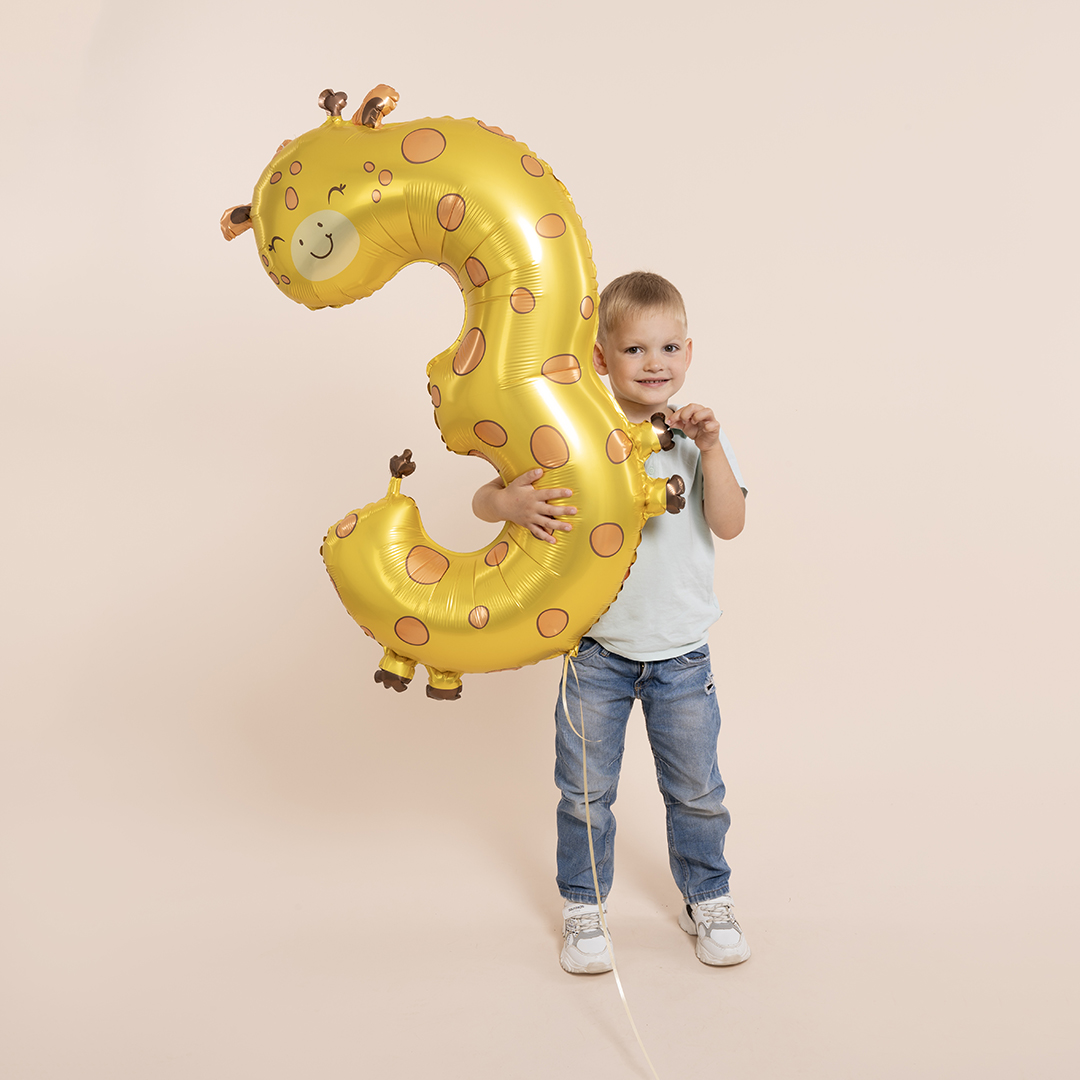 Шар (36''/91 см) Цифра, 3 Жираф, 1 шт. в уп.