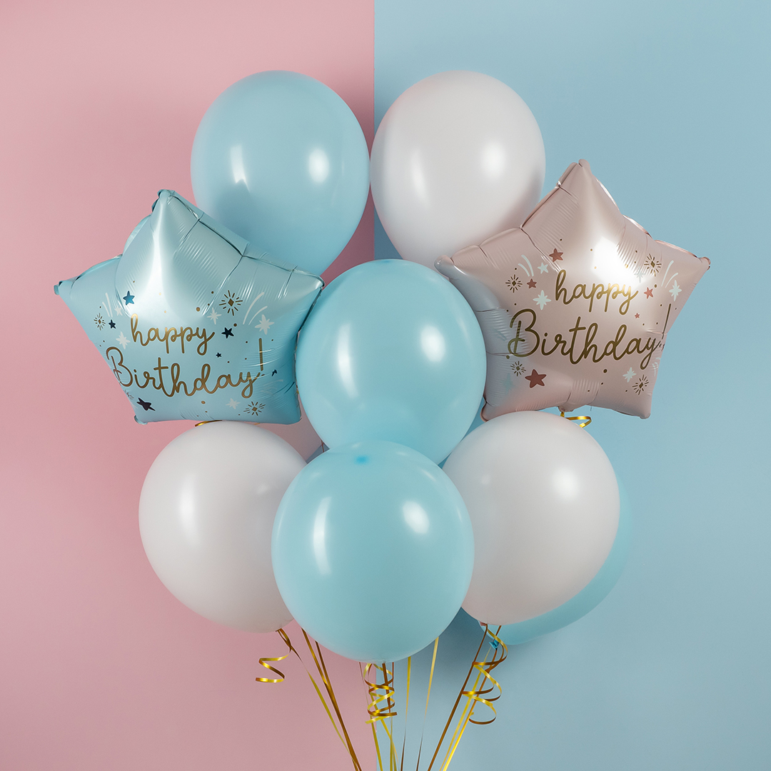 Шар (18''/46 см) Звезда, С Днем Рождения, Голубой, 1 шт.