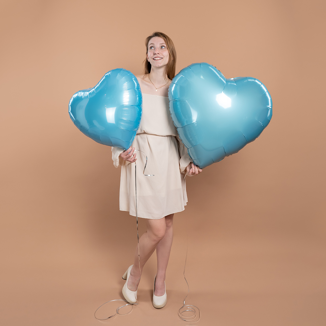 Шар (24''/61 см) Сердце, Голубой, Металлик, 1 шт.