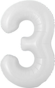 Шар с клапаном (16''/41 см) Мини-цифра, 3, Белый, Матовый, 1 шт.