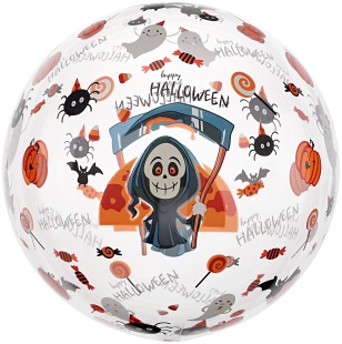 Шар с клапаном (18''/46 см) Сфера, Хэллоуин, Смерть с косой, Прозрачный, Кристалл, 1 шт. в уп.