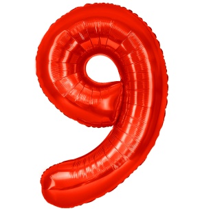 Шар (40''/102 см) Цифра, 9, Красный, Металлик, 1 шт. в уп.