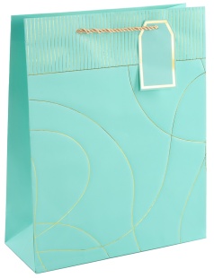 Пакет подарочный, 210гр, Тонкие линии, Дизайн №4, Бирюзовый, Металлик, 32*26*10 см, 1 шт.