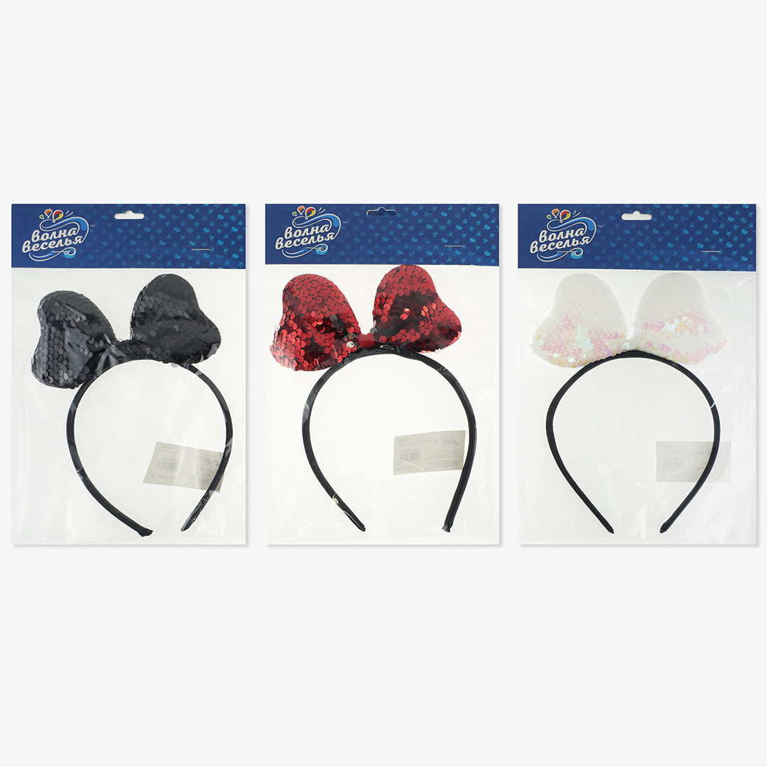 Ободок, Нарядный бант, с пайетками, Белый перламутр, 1 шт. 