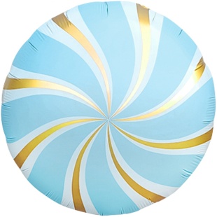Шар (18''/46 см) Круг, Леденец, Голубой/Золото, Сатин, 1 шт.
