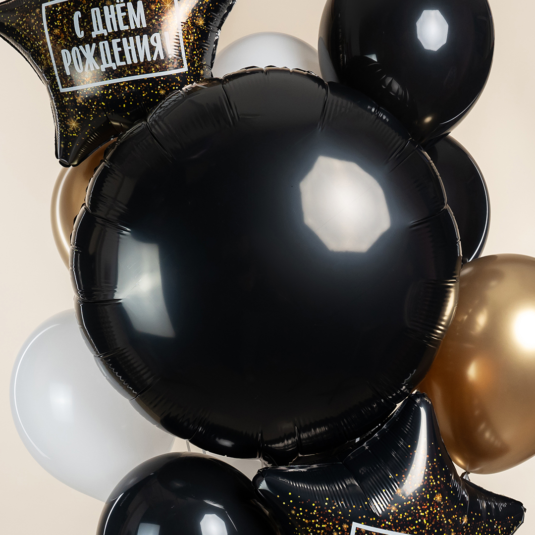 Шар (30''/76 см) Круг, Черный, 1 шт. в уп.