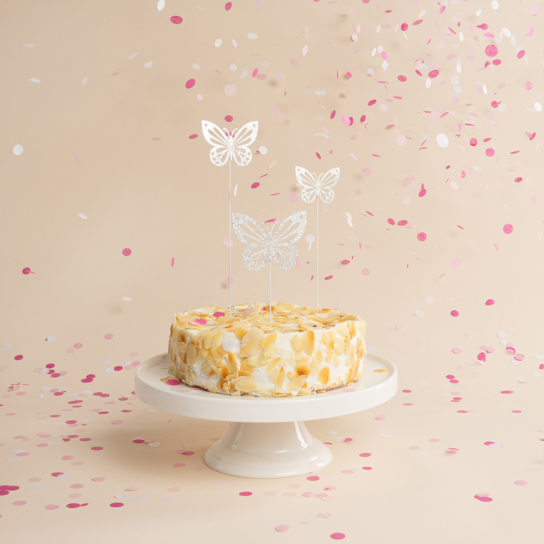 Топперы, Ажурные бабочки, Серебро, 18 см, 10 шт.