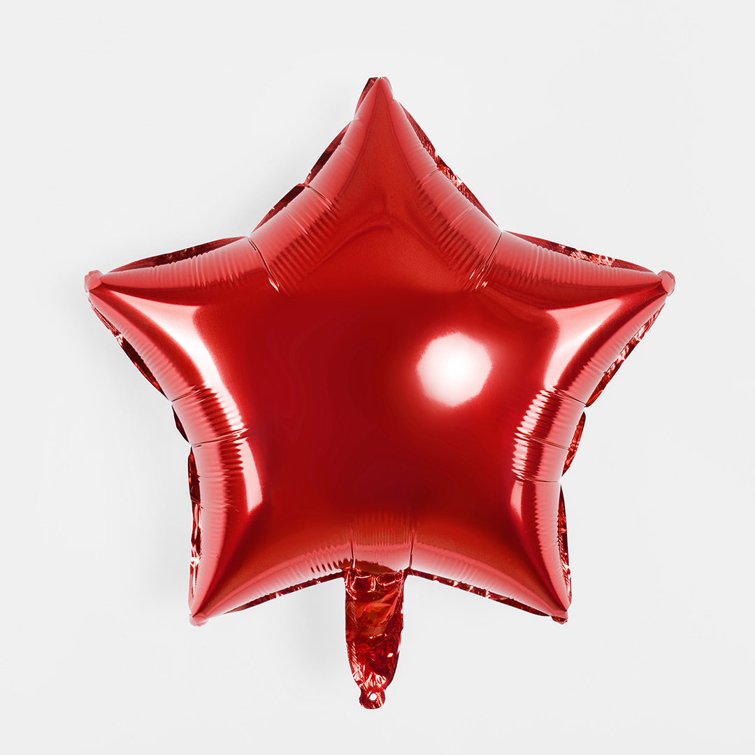 Шар (18''/46 см) Звезда, Красный, Металлик, 1 шт.