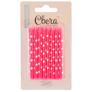 Свечи Белые точки, Розовый, 0,6*7 см, 16 шт.