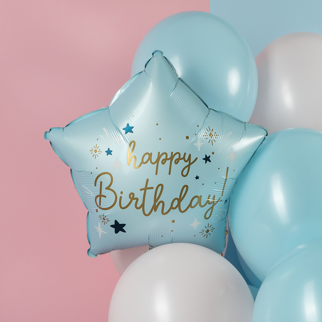 Шар (18''/46 см) Звезда, С Днем Рождения, Голубой, 1 шт.
